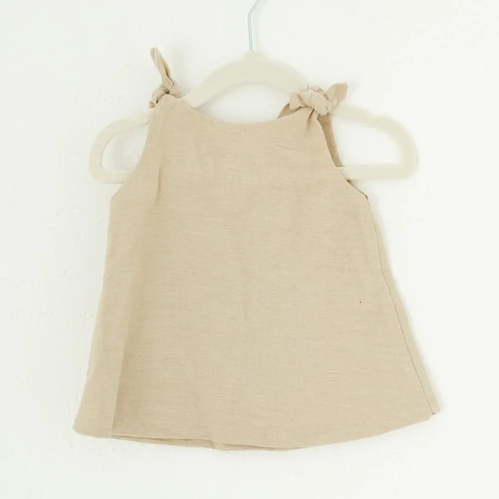 Little Bloom Studio Kids Tan‎ Linen Blend Tank Top Knot Shoulder A Line Size XXS
